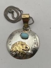 EAGLE STERLING NAVAJO TURQUOISE PENDANT NECKLACE