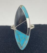 ZUNI INLAY STERLING TURQUOISE ONYX RING