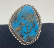 BISBEE TURQUOISE 1" STERLING NAVAJO RING