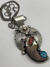 JERRY THOMPSON NAVAJO STERLING BEAR CLAW NECKLACE