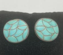 SKJ STERLING ZUNI TURQUOISE FISHSCALE EARRINGS