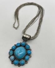 STERLING NAVAJO TURQUOISE CLUSTER NECKLACE