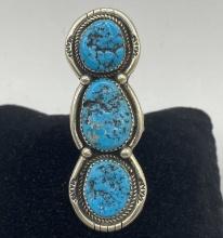 2.5" RITA DAWES NAVAJO STERLING TURQUOISE RING