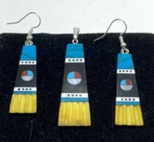 NATIVE AMERICAN SHELL PENDANT EARRING SET