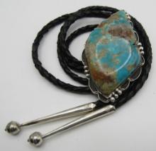 TSOSIE #8 TURQUOISE BOLO TIE NECKLACE STERLING SIL