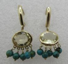 TURQUOISE CITRINE 14K GOLD EARRINGS CHANDELIER