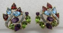 PERIDOT AMETHYST GARNET DIAMOND EARRINGS 14K GOLD