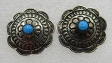 "F" TURQUOISE CONCHO EARRINGS STERLING SILVER