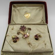 1940 DORSONS PIN EARRING SET GOLD STERLING SILVER