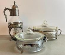 Group of 3 Serving Pieces with Silver Plated Holders