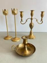 Group of Brass Candle Stick Holders