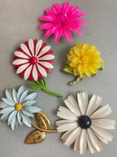 Group of Colorful Metal Vintage Brooches