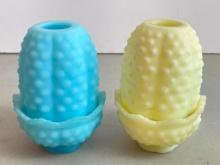 Pair of Fenton Satin Custard Hobnail Fairy Lamps