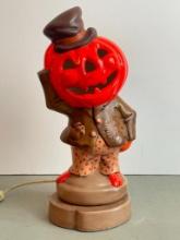 Vintage Lighted Ceramic Jack O Lantern Scarecrow