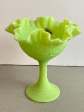 Vintage Fenton Satin Glass Pedestal Dish