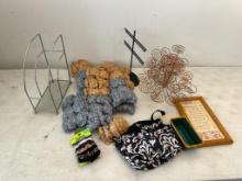 Treasure Lot with Hair Bows and Barrets, Metal Decor and Small Framed Picture