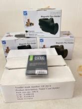 Group of Three New in Box Magnetic Pen Holders and 6 Business Card Holders