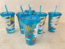 6 New Doctor Seuss Plastic Cups With Straws