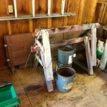 Lot in Shed that Includes Two Saw Horses, Bucket of Chain and I Believe Wood Side to Pickup Truck!