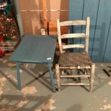 Antique Child's Table and Rush Bottom Chair