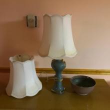 Vintage Lamp, Lampshade and Piece of Studio Pottery