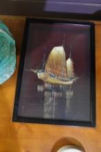 TWO ORIENTAL BOAT PRINTS APPROX 8 X 12