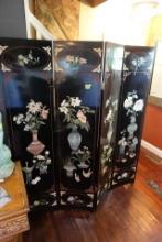 ORIENTAL 4 PANEL PRIVACY SCREEN WITH FLORAL SCENES 64 X 72