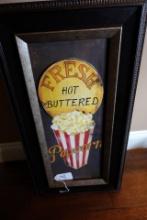 FRAMED FRESH HOT BUTTER POPCORN SIGN 25 X 13 REPRODUCTION