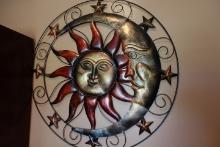 METAL ART SUN MOON STARS WALL HANGING 31 INCH ACROSS