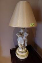 PAIR CHERUB TABLE LAMPS APPROX 3 FEET X SHADES