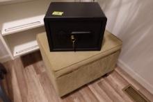 SMALL SAFE WITH KEY APPROX 12 X 12 X 8 WITH OTTOMAN