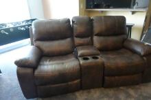 LEATHER ROCKER RECLINER LOVE SEAT WITH CUP HOLDERS