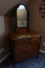 DEPRESSION ERA 4 DRAWER BUREAU WITH MIRROR LOCATED ON 2ND FLOOR