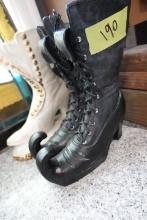 DECORATIVE WITCHES BOOTS AND BUTTON UP BOOTS