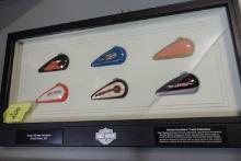 HARLEY DAVIDSON MINIATURE TANK COLLECTION FRAMED UNDER GLASS