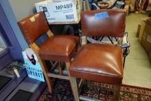 2 HEAVY BAR STOOLS WITH PLEATHER UPHOLSTERED SEAT