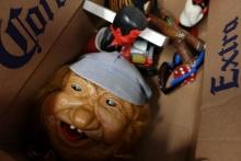 BOX LOT WITH DEVIL FIGURINES AND MORE