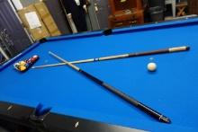 SPENCER MARSTON POOL TABLE WITH LEATHER POCKETS 8 X 4 1/2 WITH BALLS AND CU