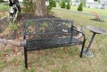 METAL GARDEN BENCH AND PLASTIC BIRD BATH