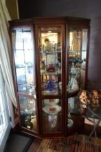 4 TIER GLASS DOOR AND MAHOGANY LIGHTED DISPLAY CABINET WITH GLASS SHELVES S