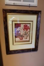 THREE FLORAL PRINTS FRAMED UNDER GLASS