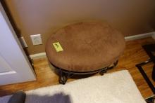 UPHOLSTERED OTTOMAN WITH WROUGHT IRON BASE