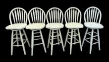 Set of (5) Painted/Distressed Swivel Bar Stools