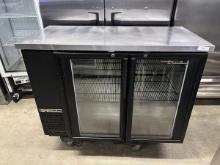 True 31” x 24 1/2” 2 Glass Door Back Bar Refrigerator