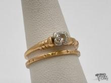 14k Gold Diamond Ring & Gold Band Ring Set, 2.73g