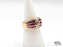 14K Gold Diamond and Ruby Ring, 7.05g