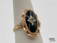 10k Gold Onyx and Diamond Accent Ring, 2.65g