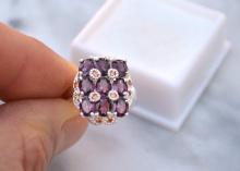 Garnet Cluster Ring in Sterling Silver -- Size 6.75