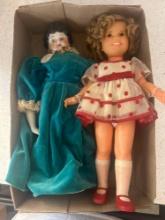 vintage Shirley Temple doll and antique porcelain doll