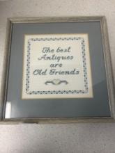 framed embroidery old friends